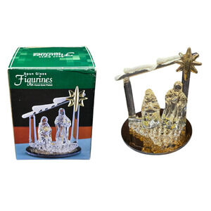 Holy Family Spun Glass Nativity Scene Figurines 24 Karat Gold Plated